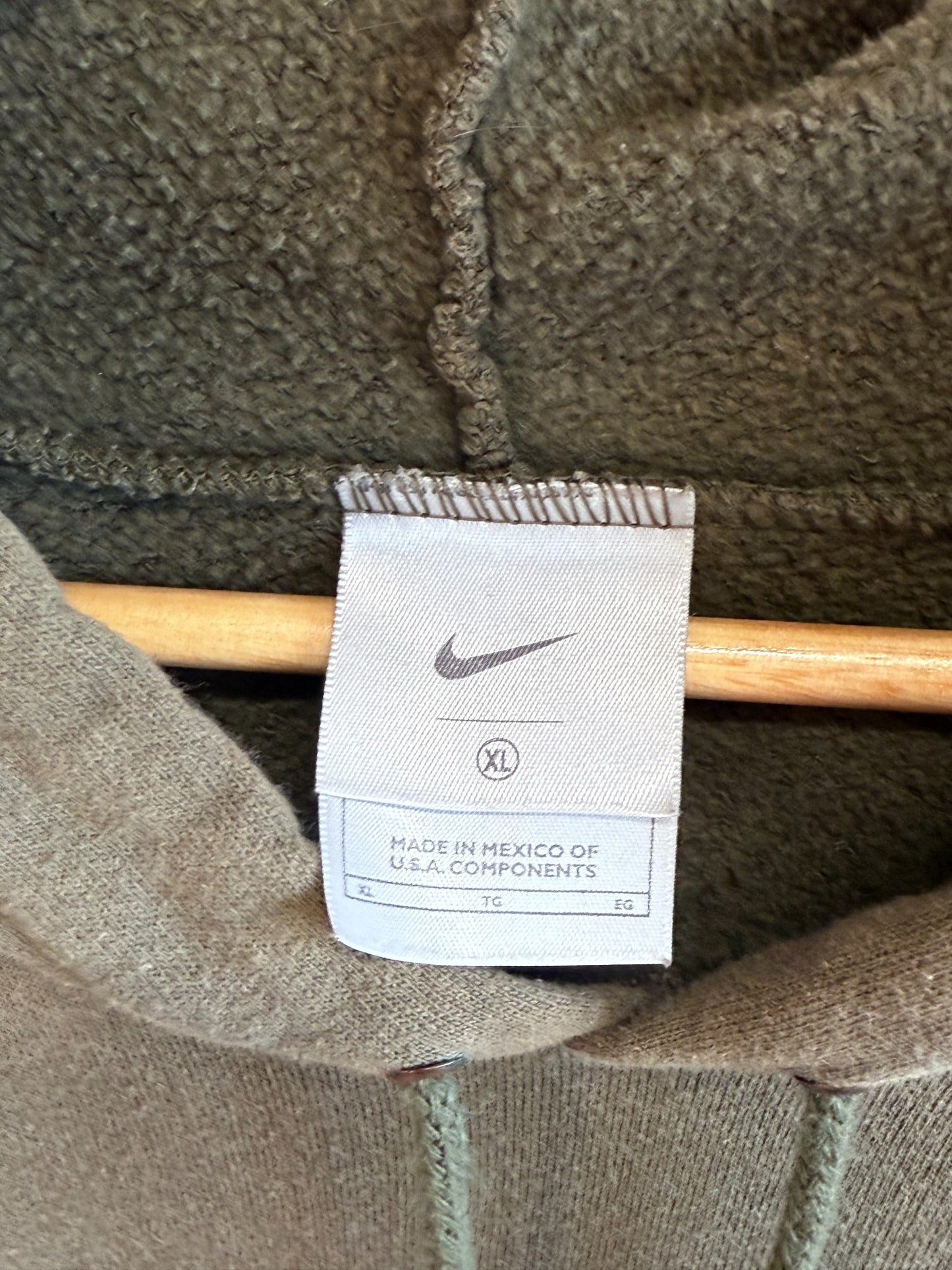 Vintage Nike Olive Green Center Swoosh Hoodie Size XL