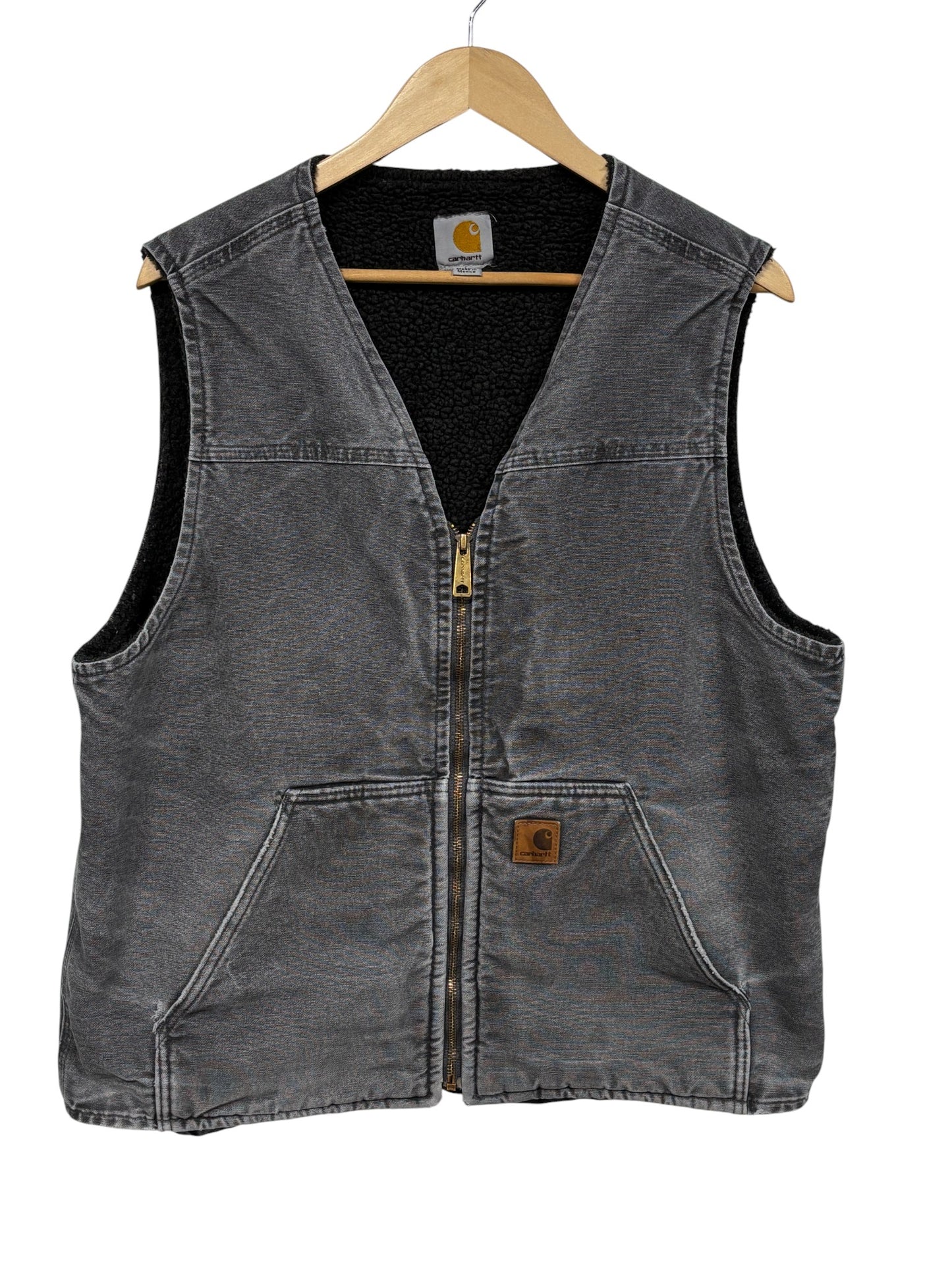 Vintage Carhartt Sherpa Lined Grey Zip Up Vest Size Large Tall