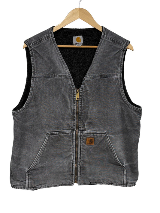 Vintage Carhartt Sherpa Lined Grey Zip Up Vest Size Large Tall