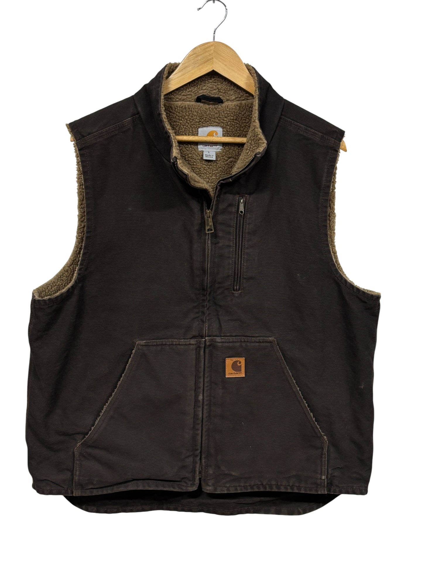 Vintage Carhartt Brown Sherpa Lined Zip Up Vest Size Large