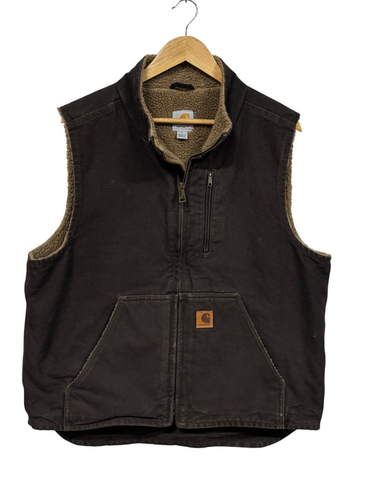 Vintage Carhartt Brown Sherpa Lined Zip Up Vest Size Large