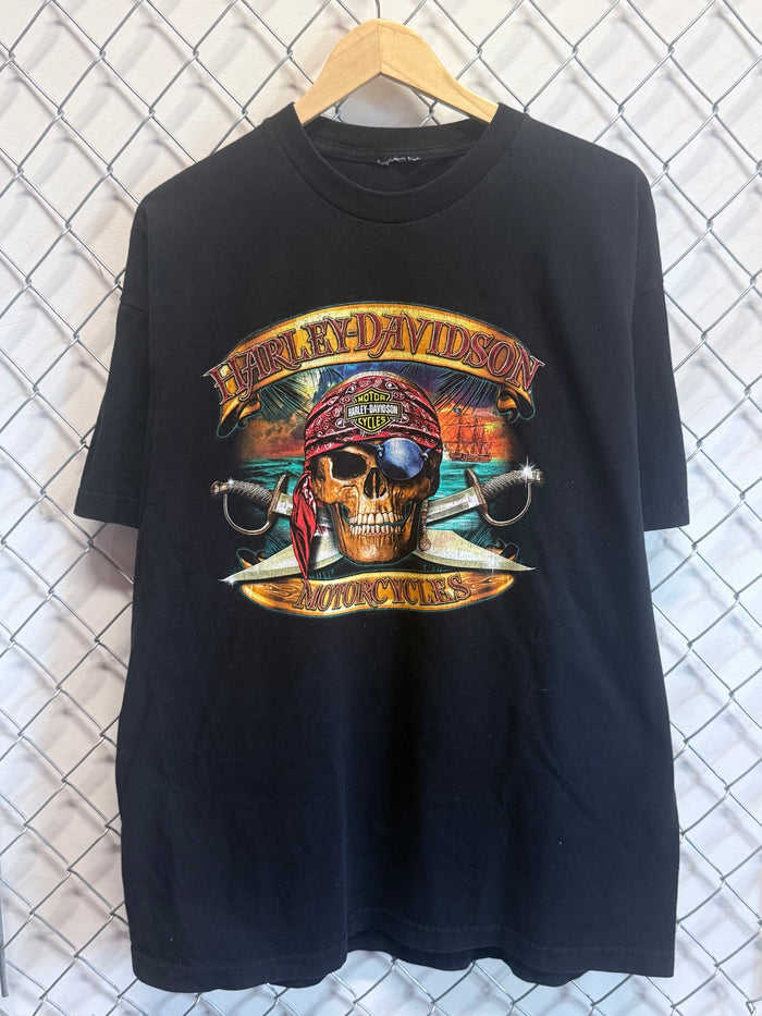 Harley Davidson Orlando Florida Pirate Biker Graphic Tee Size XL