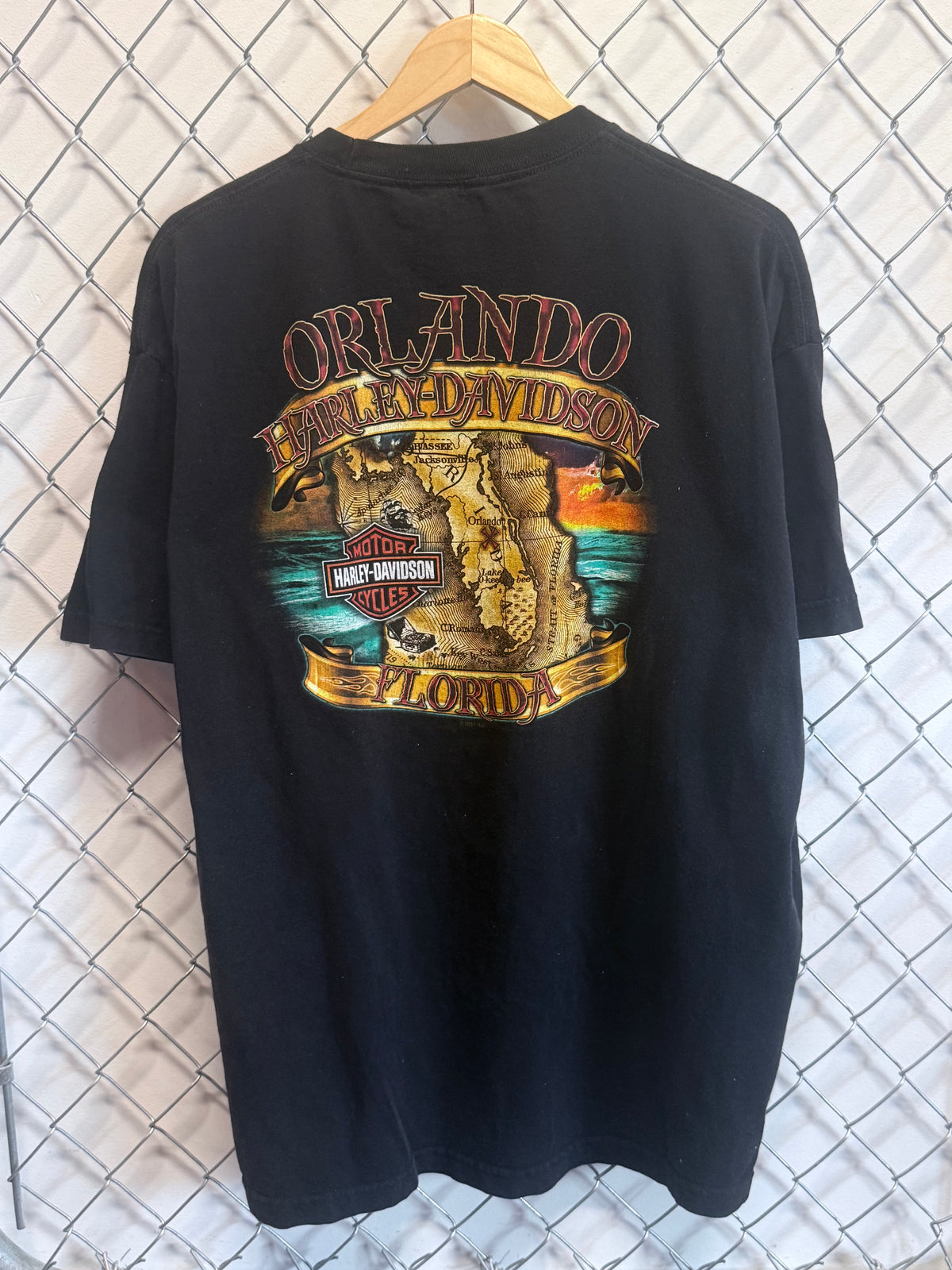 Harley Davidson Orlando Florida Pirate Biker Graphic Tee Size XL