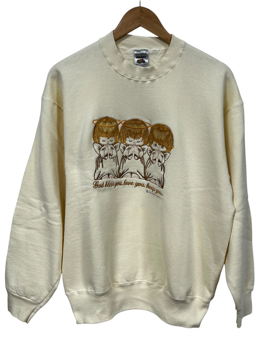 Vintage 90's God Bless You Angles Embroidered Sweater Size Large