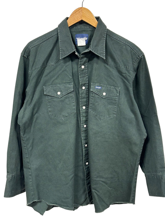Vintage Wrangler Pearl Snap Green Western Button Up Shirt Size XL