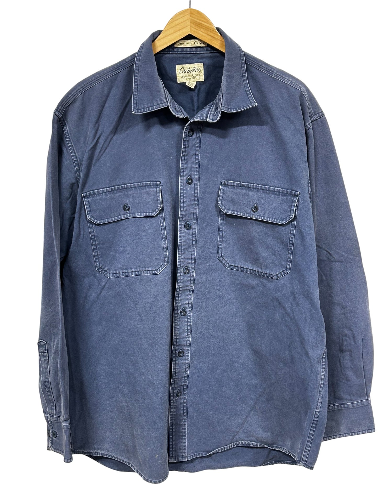 Vintage Cabelas Stonewash Canvas Blue Button Up Shirt Size Large