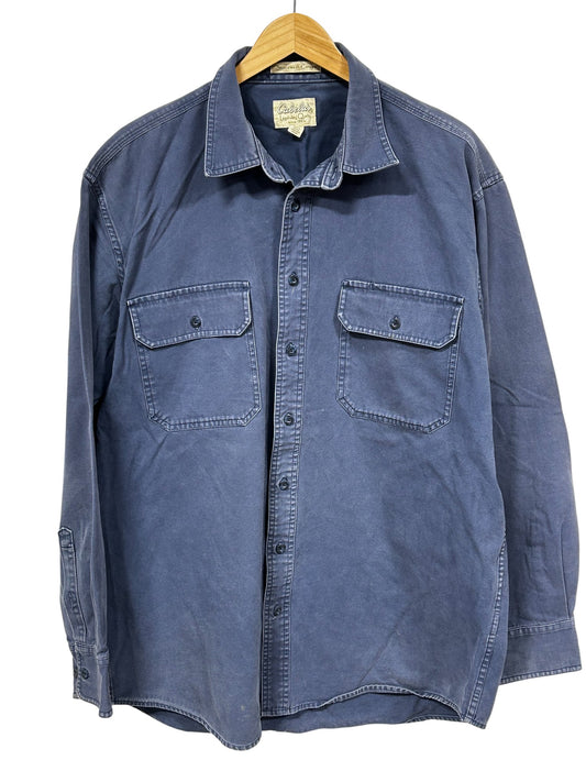 Vintage Cabelas Stonewash Canvas Blue Button Up Shirt Size Large