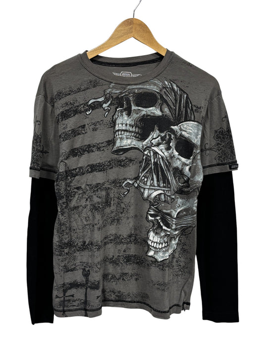 Vintage Y2K MMA Elite Skull Thermal Big Print Long Sleeve Size Medium