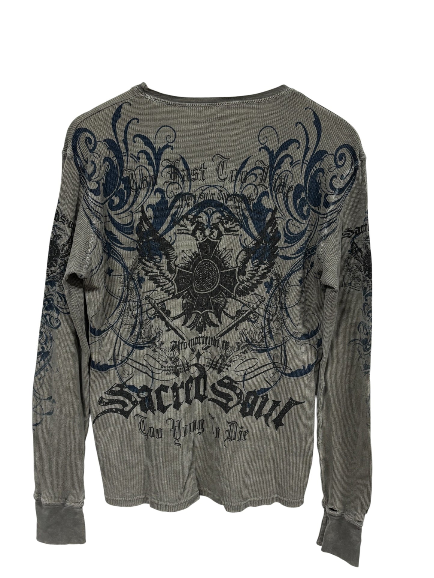 Vintage Y2K Sacred Soul Affliction Thermal Long Sleeve Shirt Size Medium