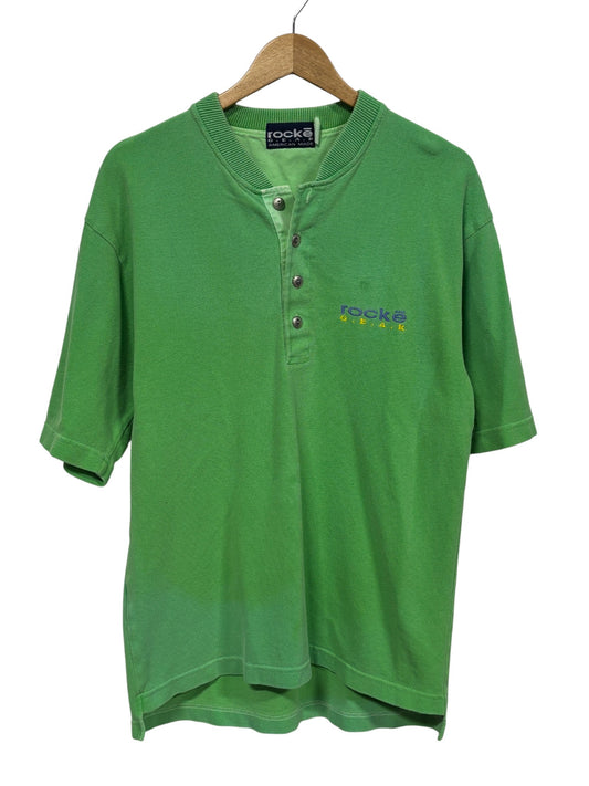 Vintage 90's Rocke Gear Green Henley Tee Size Medium