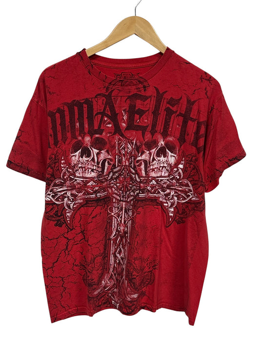 Vintage Y2K MMA Elite Big Print Cross Graphic Tee Size Large