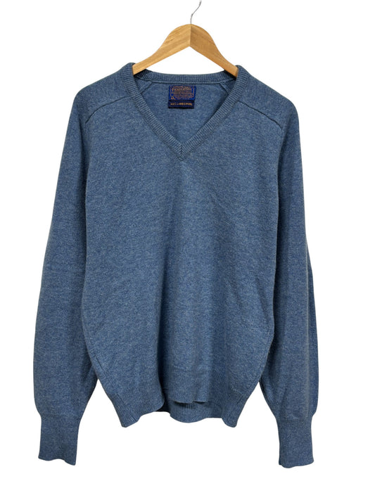 Vintage Pendleton Lambswool V Neck Blue Sweater Size Large