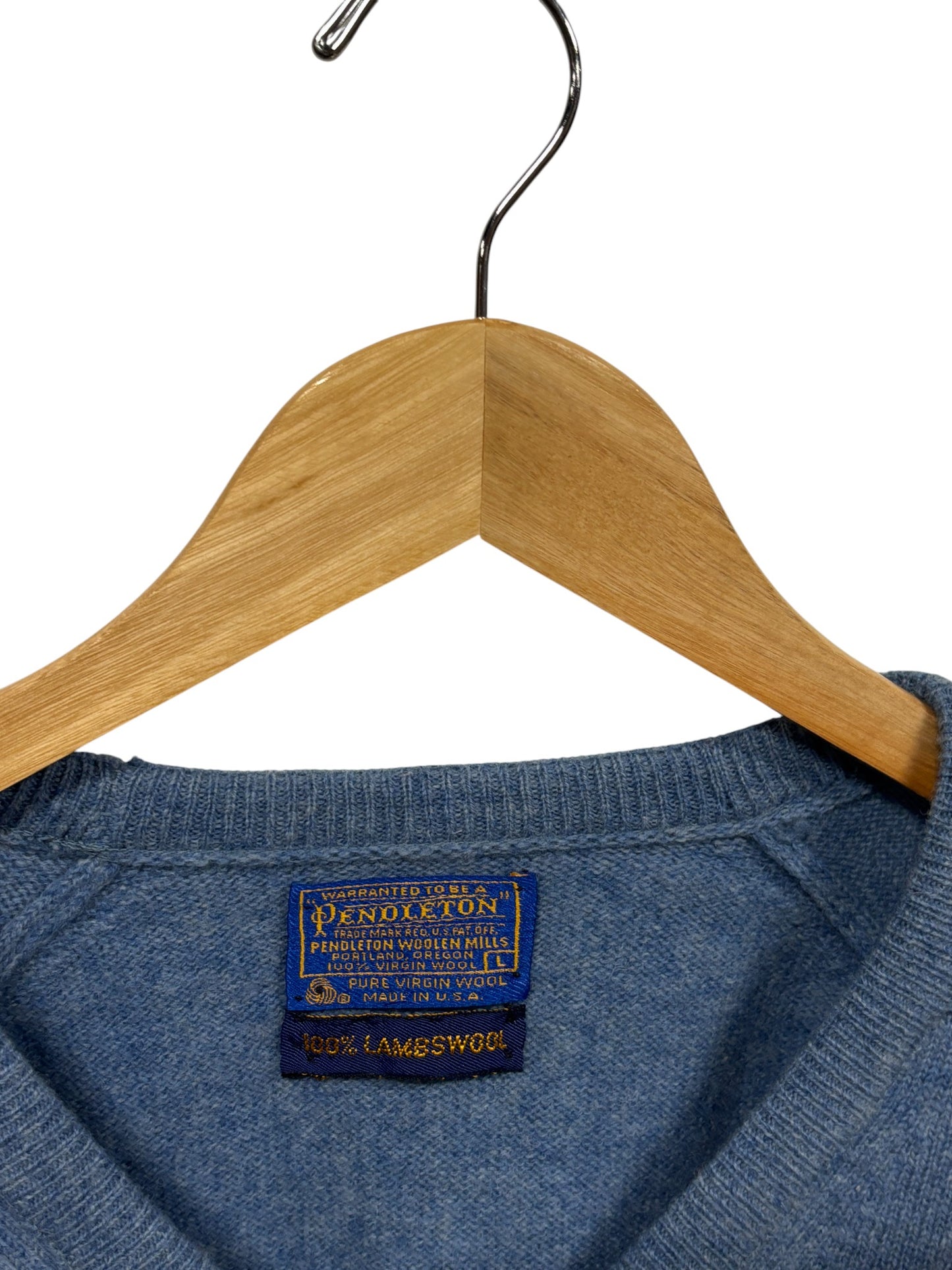 Vintage Pendleton Lambswool V Neck Blue Sweater Size Large
