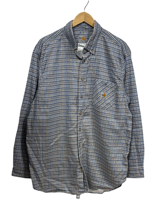 Vintage Carhartt FR Plaid Blue Checkered Button Up Shirt Size XL