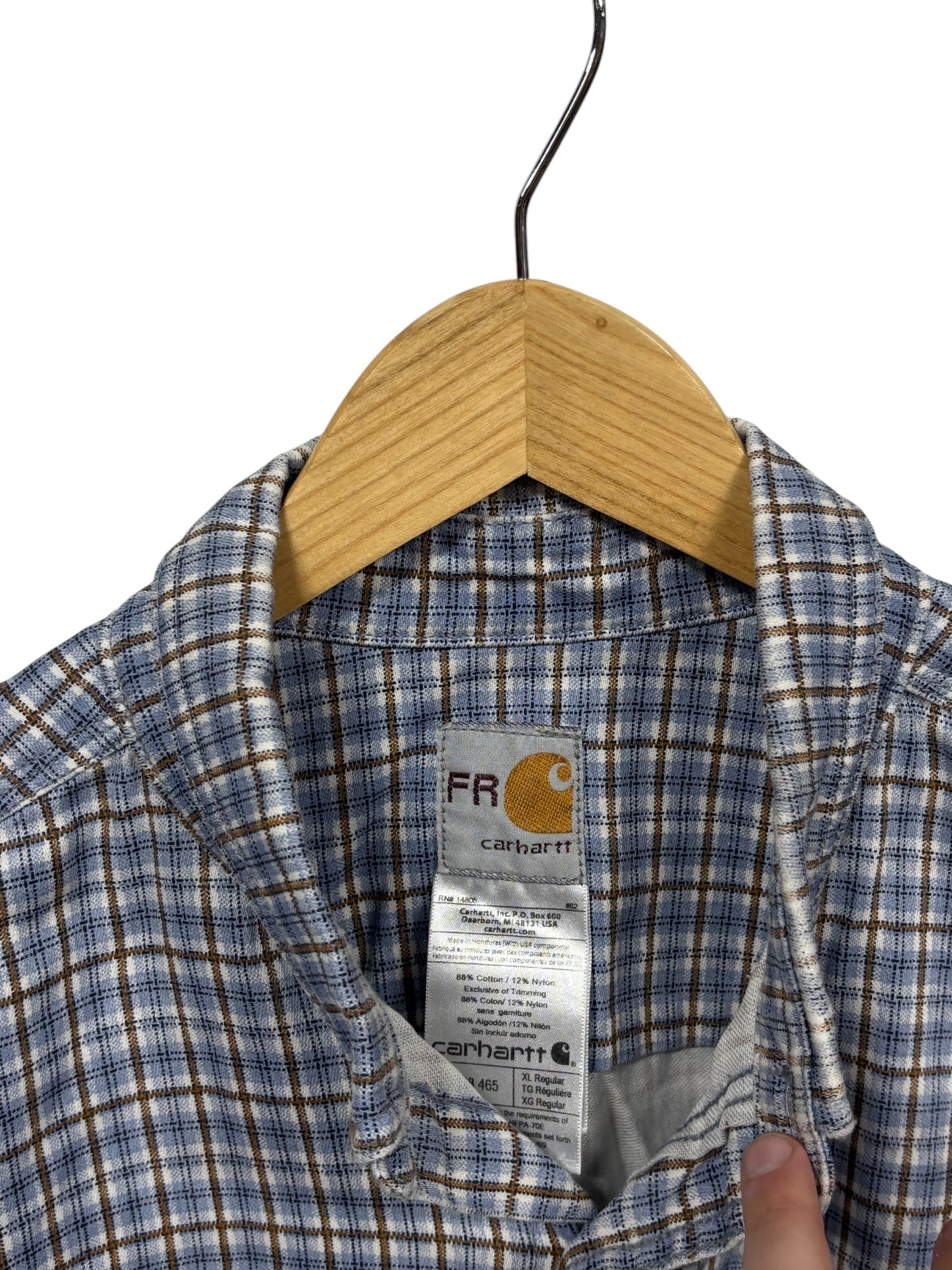 Vintage Carhartt FR Plaid Blue Checkered Button Up Shirt Size XL