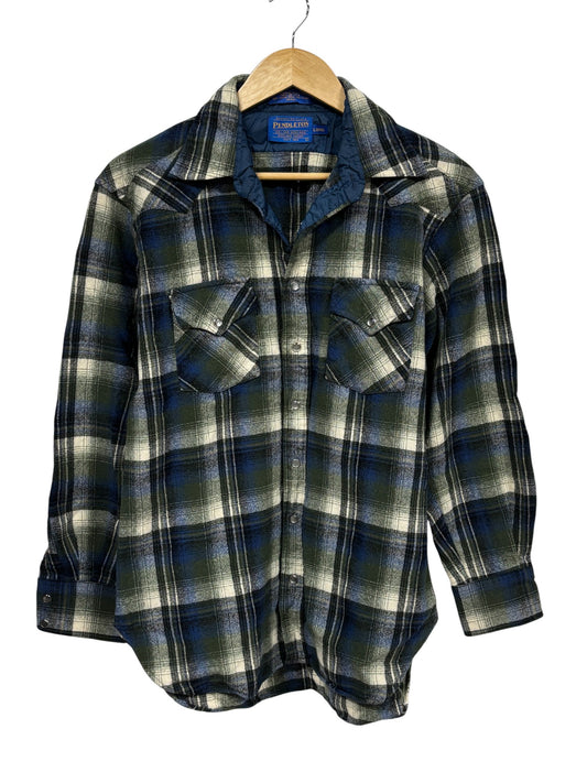 Vintage Pendleton Plaid Wool Button Up Shirt Size Large