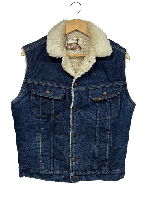 Vintage Sears Roebuck Western Wear Sherpa Lined Denim Vest Size Medium