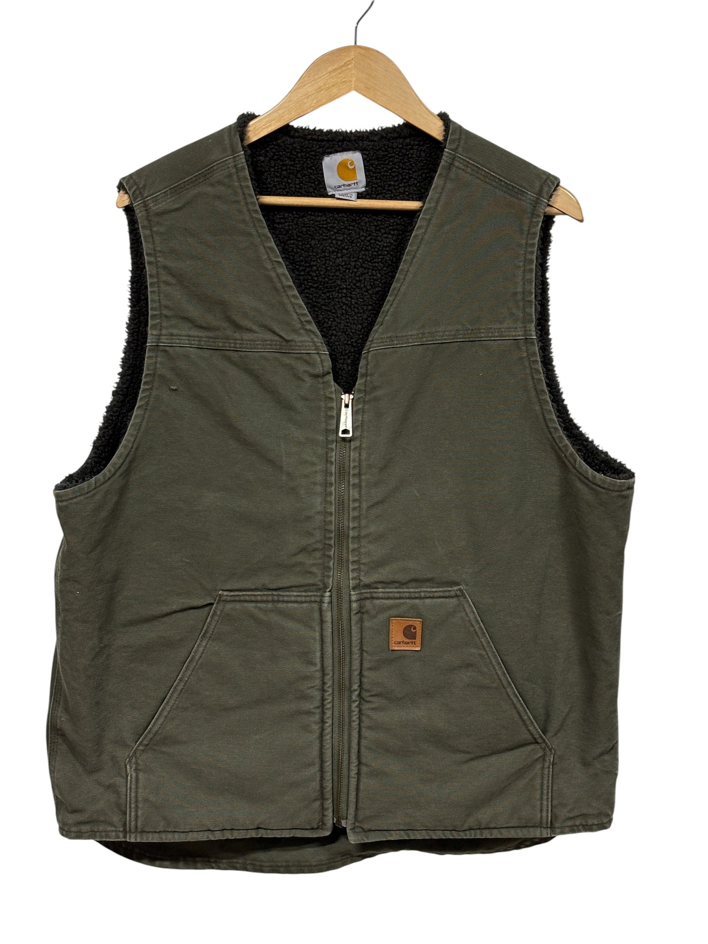 Vintage Carhartt Olive Green Sherpa Lined Vest Size Large Tall
