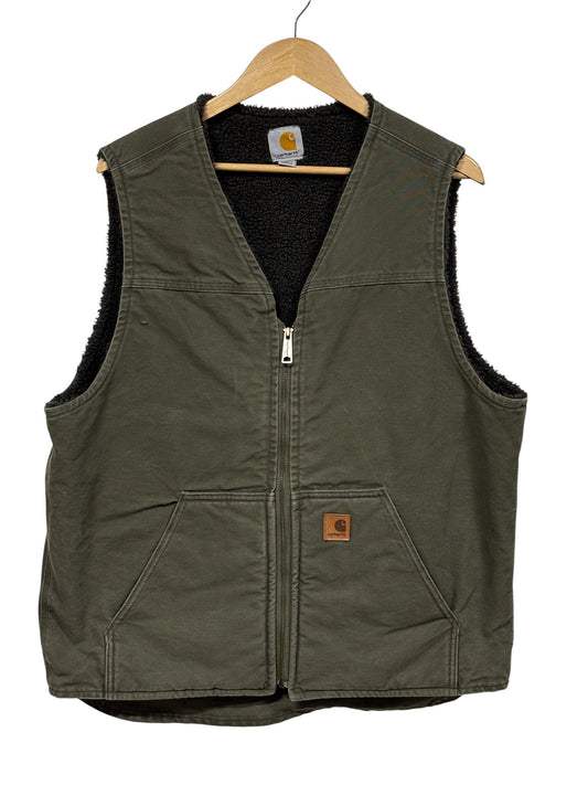Vintage Carhartt Olive Green Sherpa Lined Vest Size Large Tall