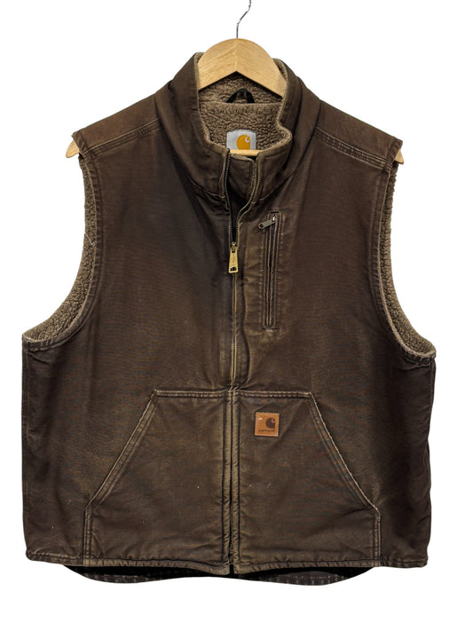 Vintage Carhartt Brown Sherpa Lined Zip Up Vest Size Large