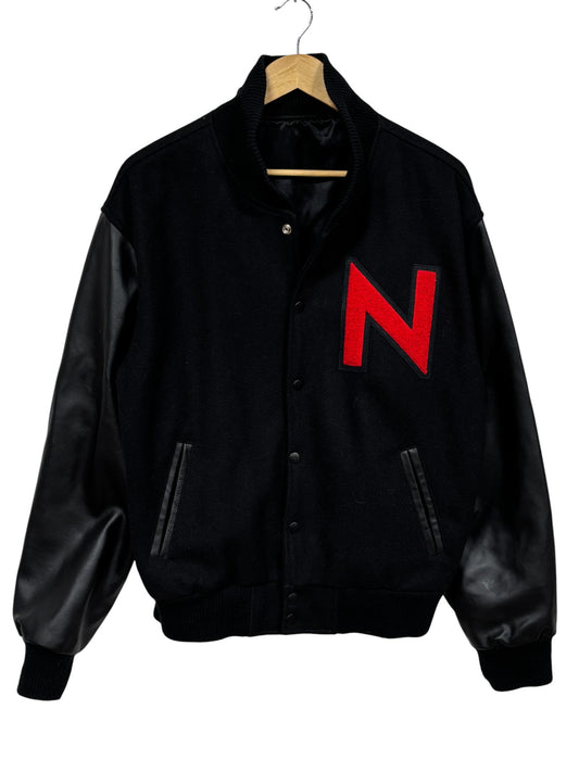 Vintage Novell N Black Red Letterman Jacket Size XL