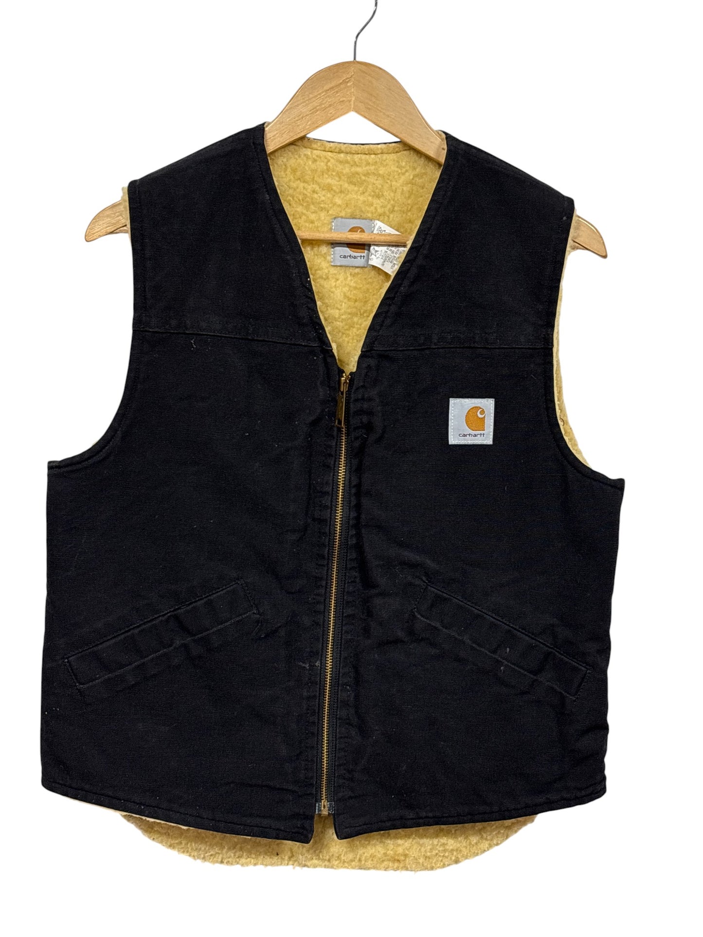 Vintage Carhartt Made in USA Black Sherpa Lined Vest Size Medium