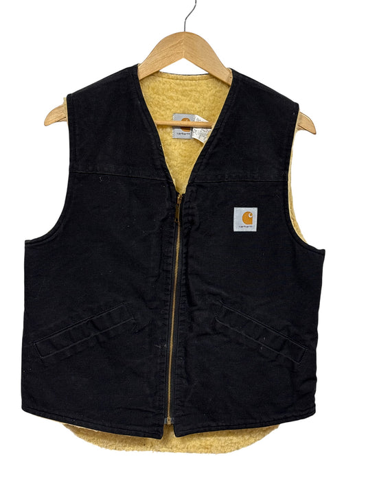 Vintage Carhartt Made in USA Black Sherpa Lined Vest Size Medium