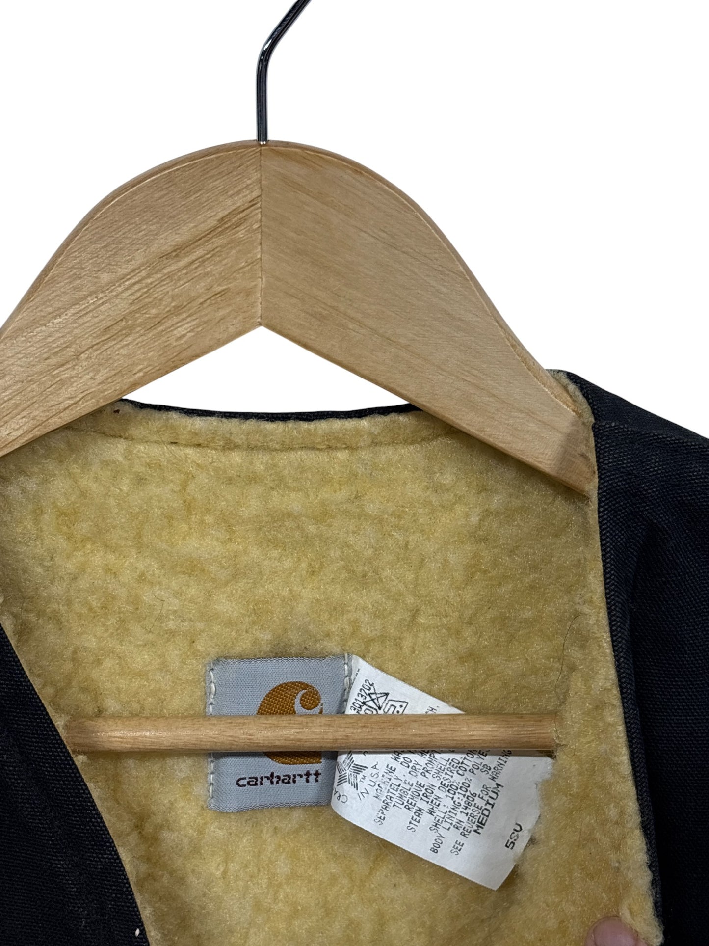 Vintage Carhartt Made in USA Black Sherpa Lined Vest Size Medium