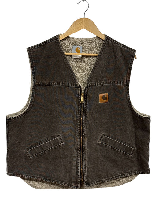 Vintage Carhartt Made in USA Brown Sherpa Lined Vest Size XL