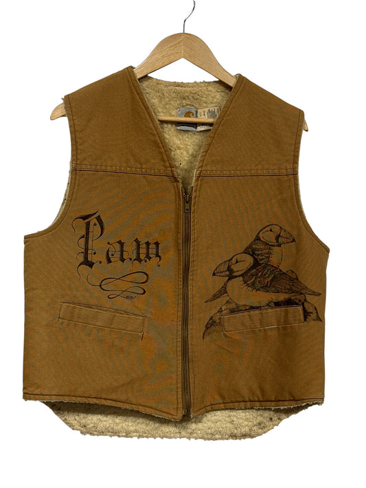 Vintage Carhartt Brown Sherpa Lined Custom Art Vest Size Large