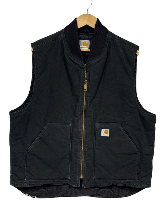 Vintage Carhartt V01 Black Zip Up Work Vest Size XL