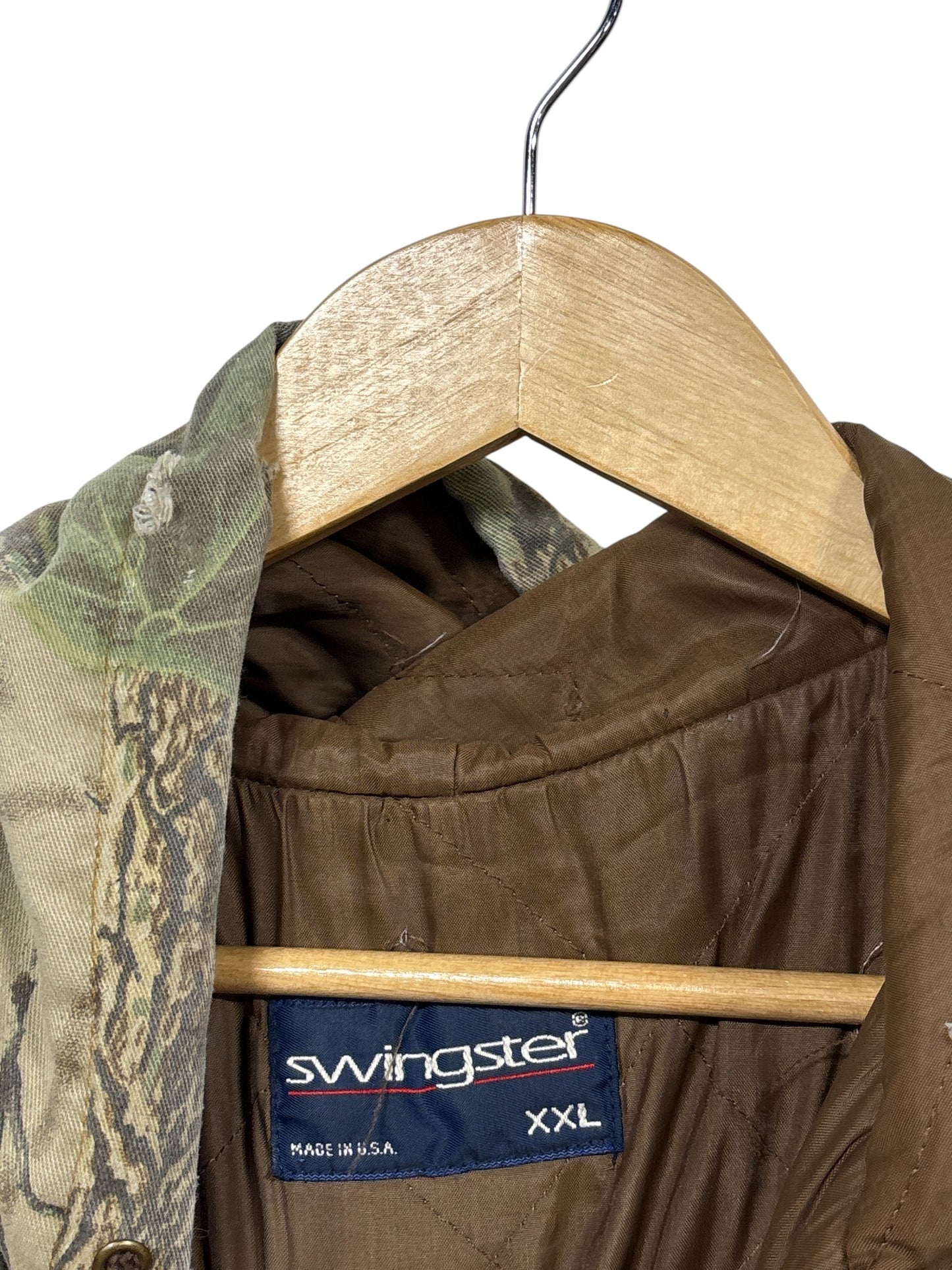 Vintage 90's Swingster Hunting Woodland Camo Hooded Jacket Size XXL