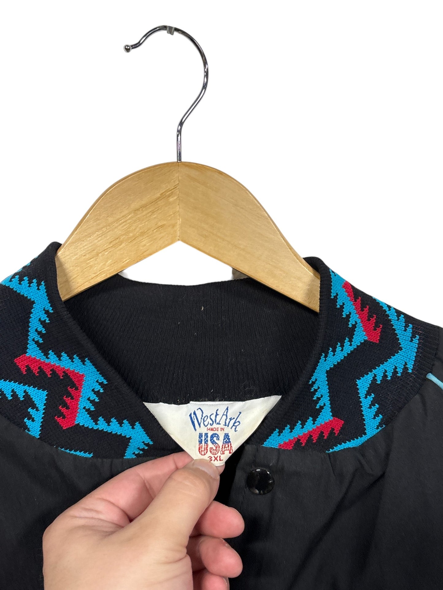 Vintage 90's Aztec Stripe Fishing Black Jacket Size 3XL