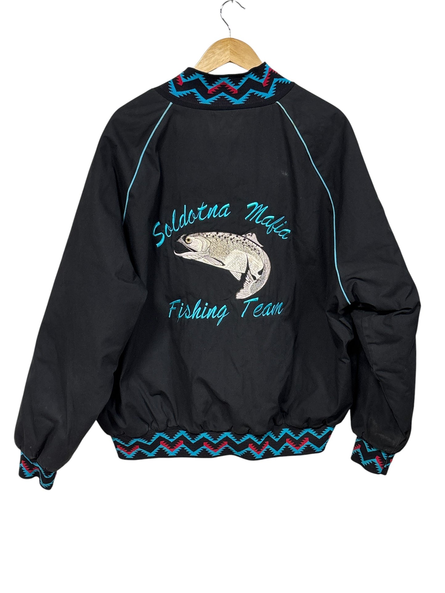 Vintage 90's Aztec Stripe Fishing Black Jacket Size 3XL