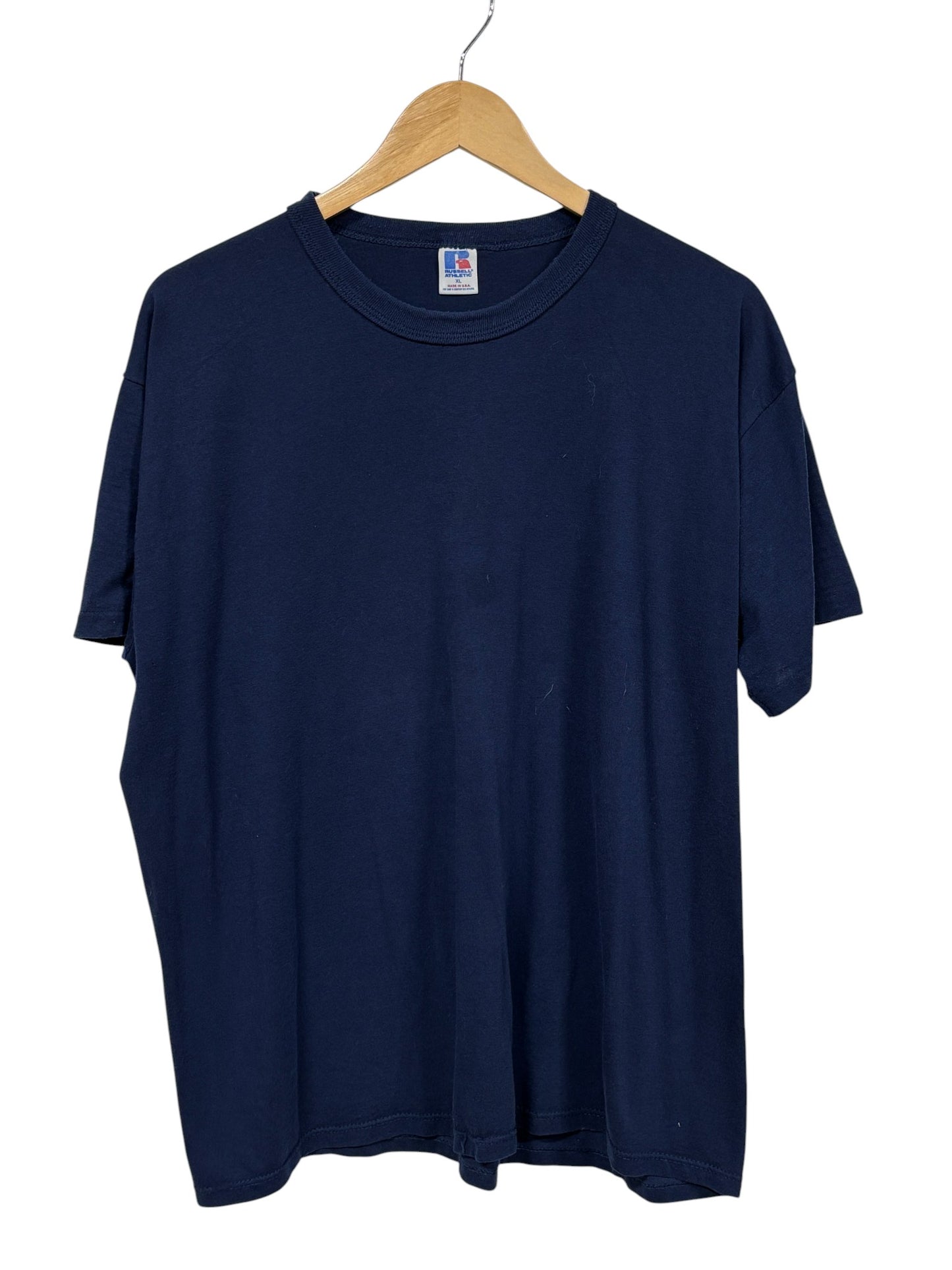 Vintage 90's Russell Athletic Navy Blue Blank Tee Size XL