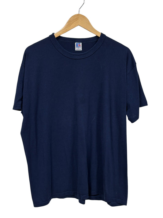 Vintage 90's Russell Athletic Navy Blue Blank Tee Size XL
