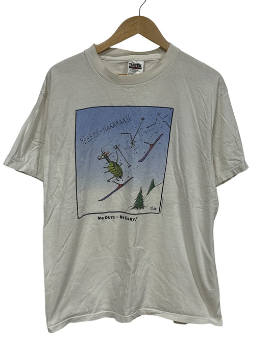 Vintage 90's No Guts No Glory Ski Cartoon Graphic Tee Size XL