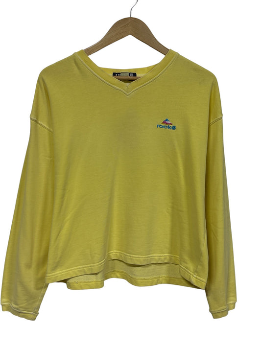 Vintage Rocke Gear Yellow V Neck Long Sleeve Shirt Size Large