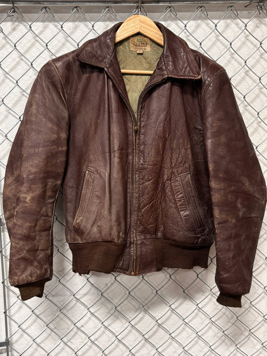 Vintage 50's Campus Horsehide Brown Leather Zip Up Jacket Size 40
