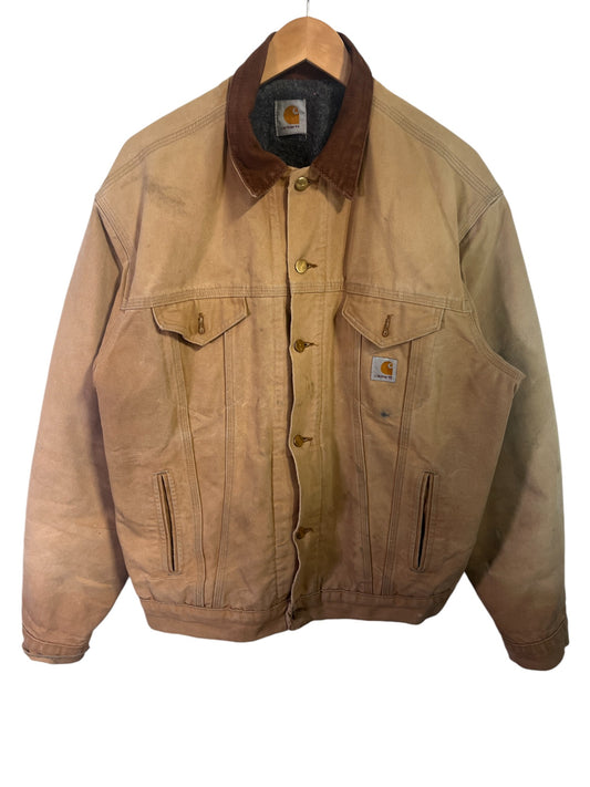 Vintage Carhartt Made in USA Brown Trucker Corduroy Collar Jacket Size Large