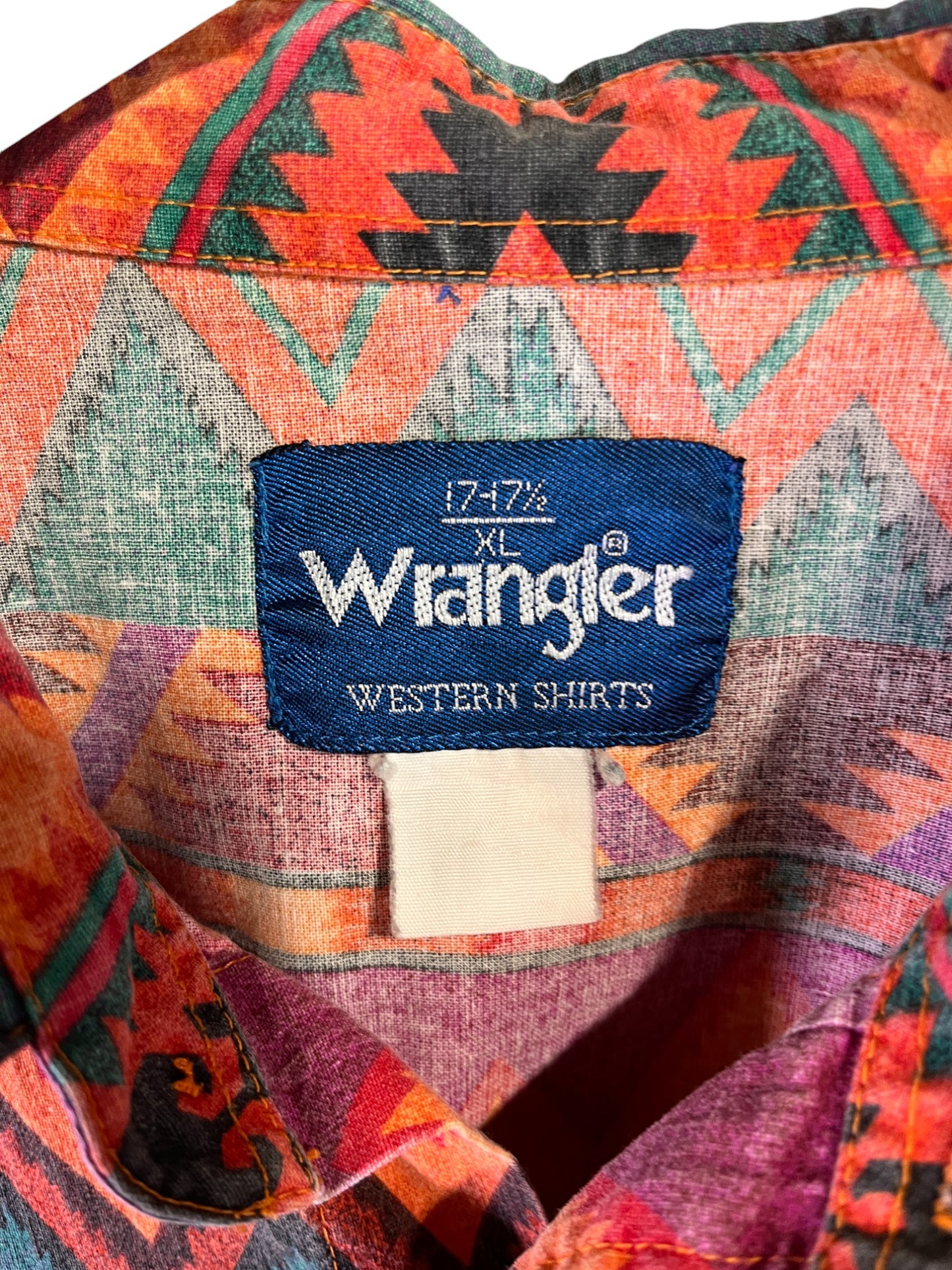 Vintage Wrangler Aztec Print Western Button Up Short Sleeve Size XL