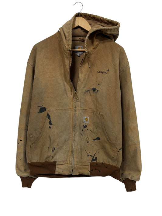 Vintage 90's Carhartt Brown Distressed J130 Hooded Work Jacket Size Large