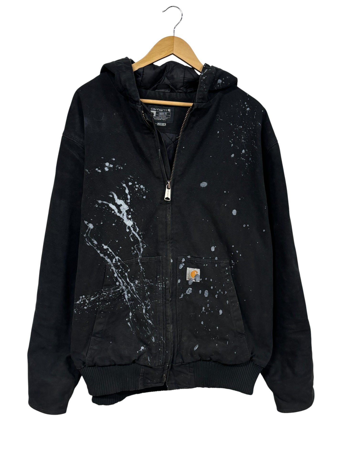 Carhartt Black J130 Distressed Zip Up Hooded Work Jacket Size XL