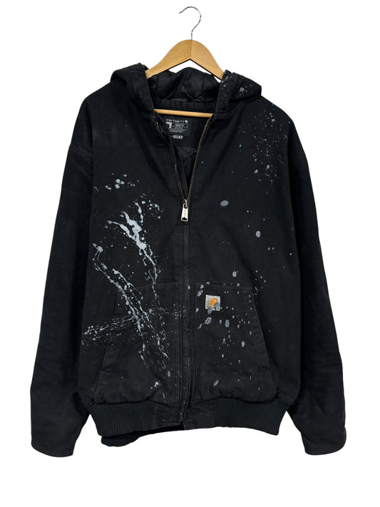 Carhartt Black J130 Distressed Zip Up Hooded Work Jacket Size XL