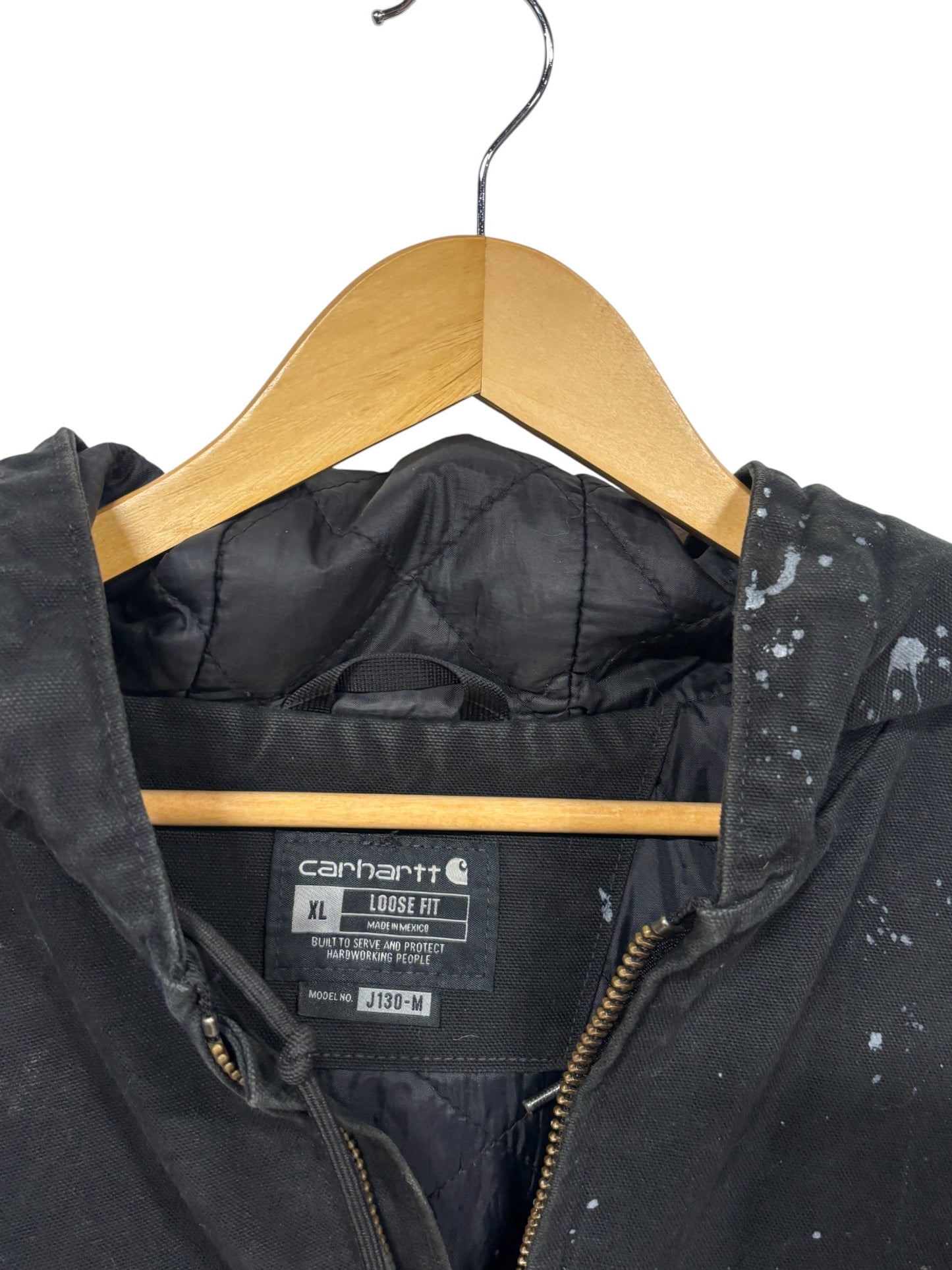 Carhartt Black J130 Distressed Zip Up Hooded Work Jacket Size XL