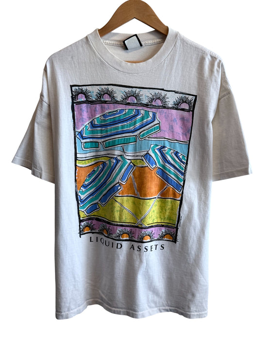 Vintage 90's Liquid Assets Beach Painting Art Graphic Tee Size XL