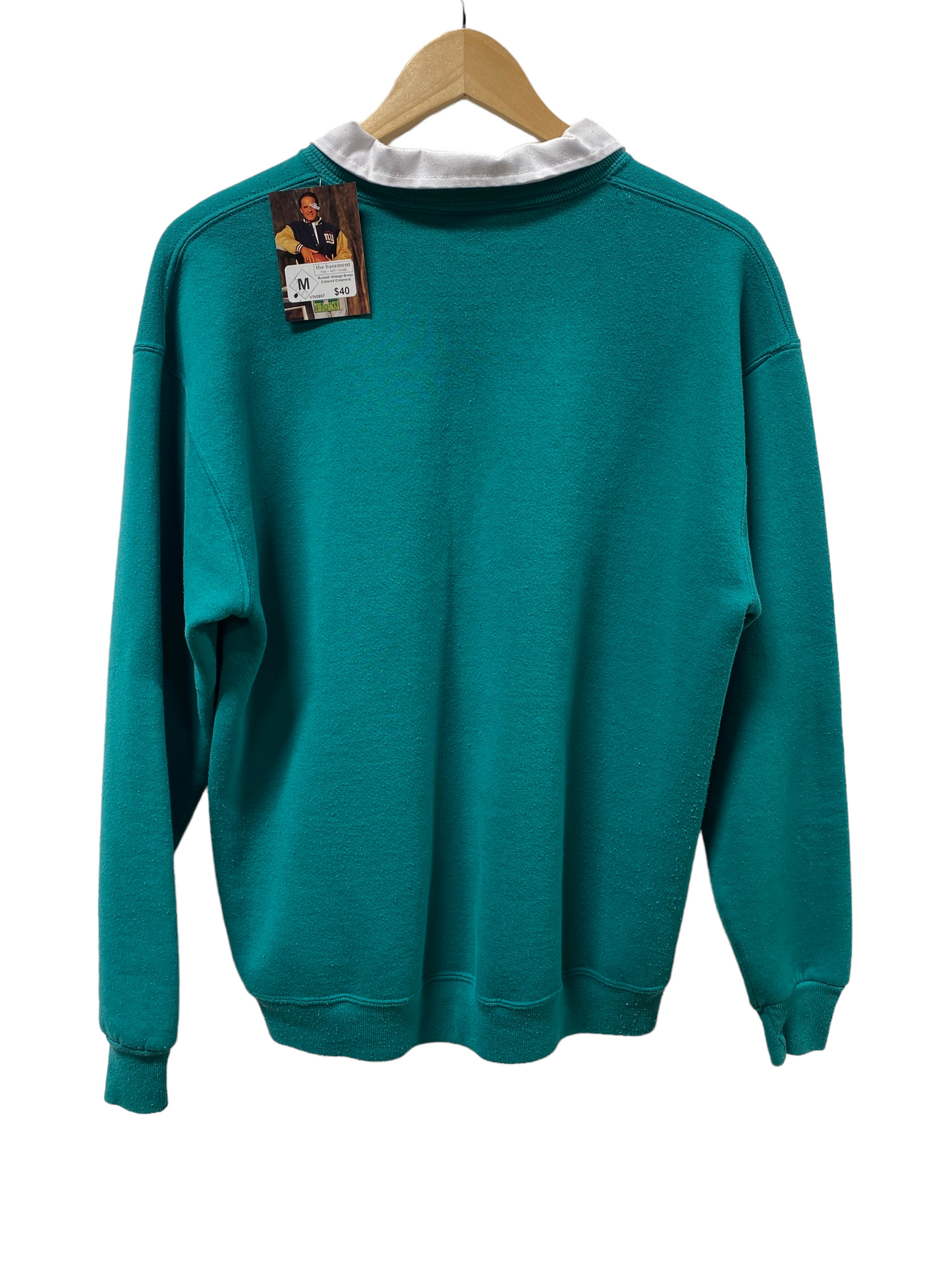 Vintage 90's Russell Athletics Collared Green Blank Crewneck Sweater Size Medium